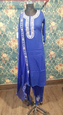 Blue Floral Embroidery work rayon Straight Kurta Set 9