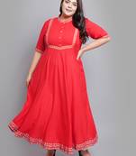 Women'S Plus Size Rayon Pintucks Anarkali Kurti (Red)