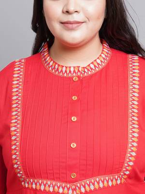 Women'S Plus Size Rayon Pintucks Anarkali Kurti (Red) 4