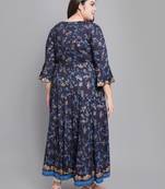 Women'S Plus Size Rayon Floral Print  Angrakha Kurti (Blue)