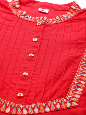 Women'S Plus Size Rayon Pintucks Anarkali Kurti (Red) 5