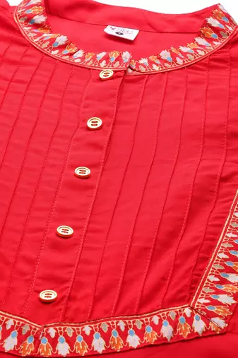 Women'S Plus Size Rayon Pintucks Anarkali Kurti (Red)