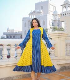 Women'S Plus Size Rayon Geometric Print Anarkali Kurti (Multi)