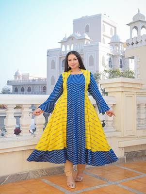 Women'S Plus Size Rayon Geometric Print Anarkali Kurti (Multi) 2