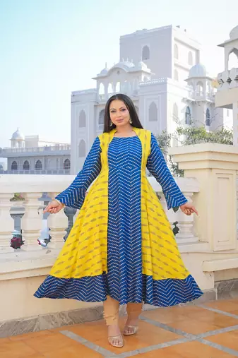 Women'S Plus Size Rayon Geometric Print Anarkali Kurti (Multi)
