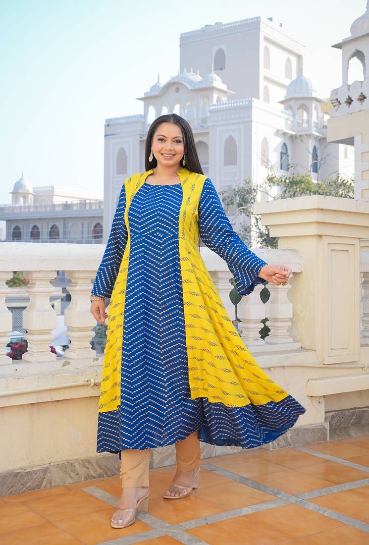 Women'S Plus Size Rayon Geometric Print Anarkali Kurti (Multi)