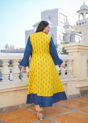 Women'S Plus Size Rayon Geometric Print Anarkali Kurti (Multi) 1