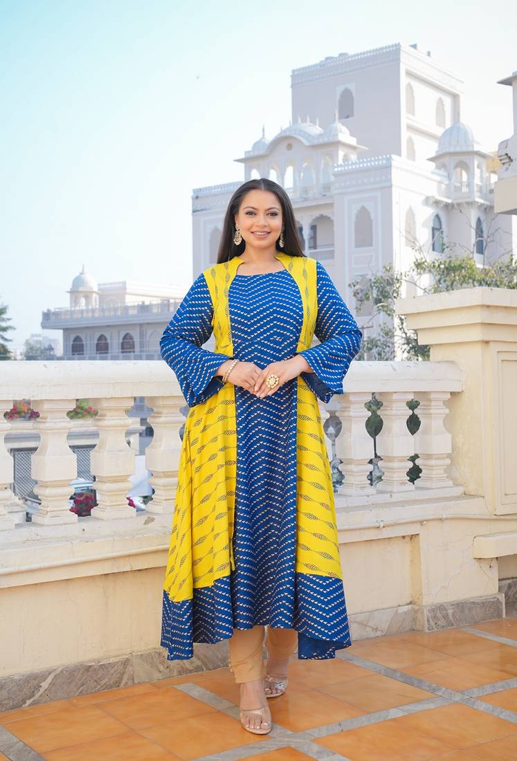 Women'S Plus Size Rayon Geometric Print Anarkali Kurti (Multi)