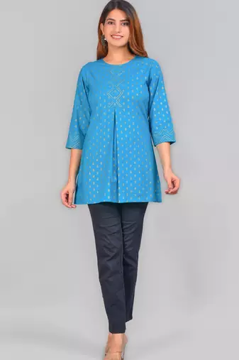 Women'S Cotton Floral Printed Short Kurti