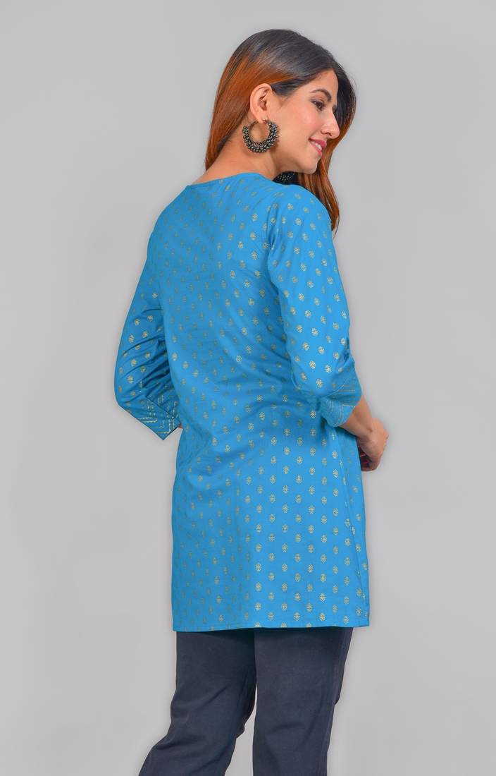 Women'S Cotton Floral Printed Short Kurti