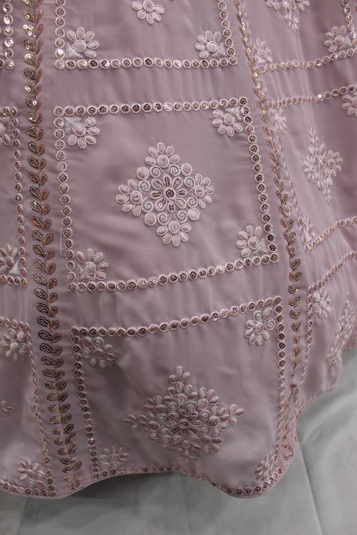 Phenomenal Dusty Pink Thread And Sequins Embroidered With Stone Work Georgette Designer Indian Lehenga Dress