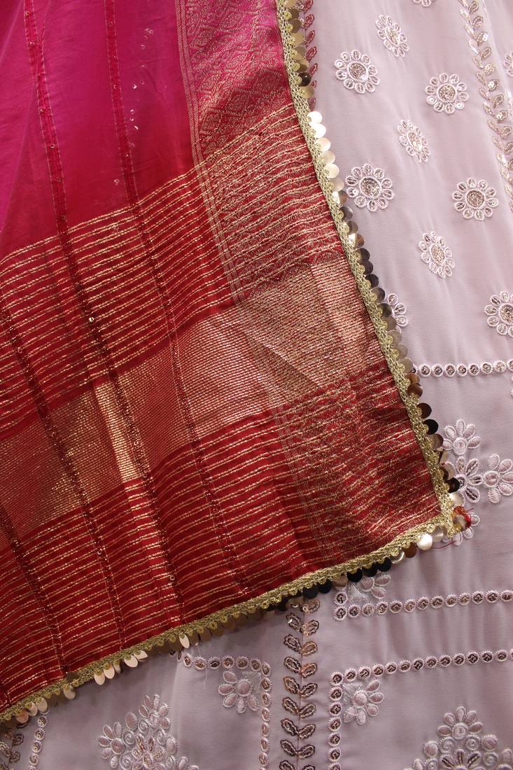 Phenomenal Dusty Pink Thread And Sequins Embroidered With Stone Work Georgette Designer Indian Lehenga Dress