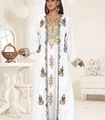 Off-White & White color luxurious Full Sleeves Handmade Two Piece Jacket Style Moroccan Kaftan.