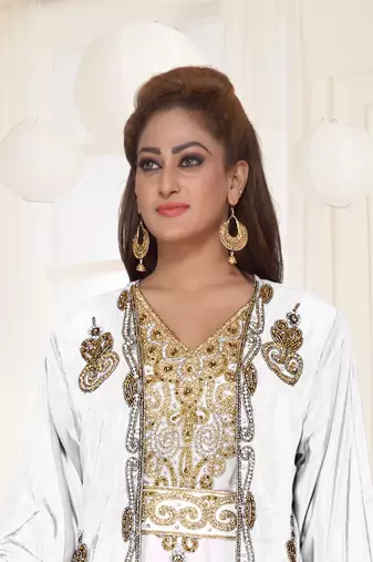 Off-White & White color Full Sleeves Handmade Two Piece Jacket Style Moroccan Kaftan