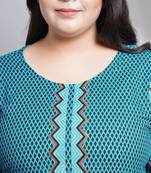 Women'S Plus Size Cotton Geometric Print Anarkali Kurti (Teal)