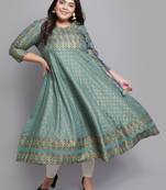 Women'S Plus Size Rayon Floral Print Anarkali Kurti (Green)