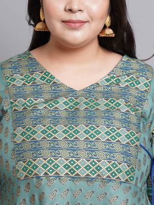 Women'S Plus Size Rayon Floral Print Anarkali Kurti (Green) 5