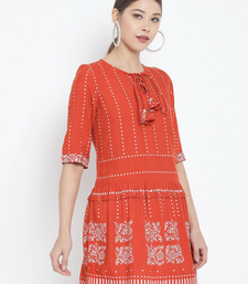 Women'S Rayon Floral Printed Short Kurti (Orange)