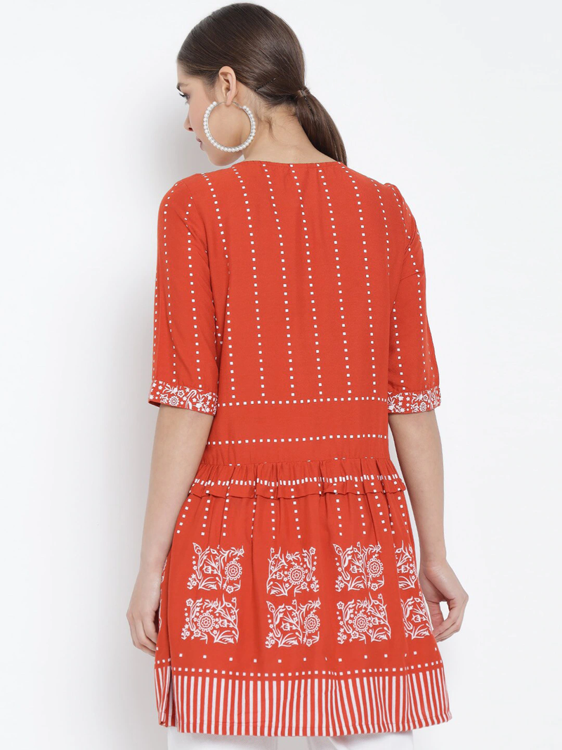 Women'S Rayon Floral Printed Short Kurti (Orange)