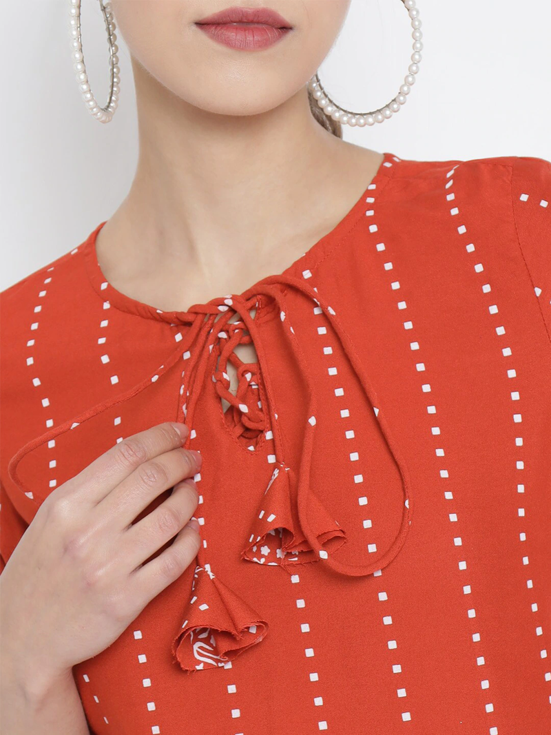 Women'S Rayon Floral Printed Short Kurti (Orange)