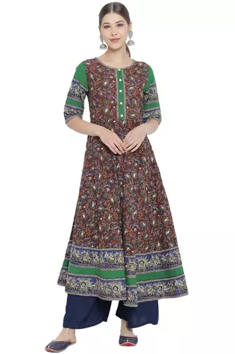 Women'S Cotton Floral Printed Anarkali Kurti (Multi)