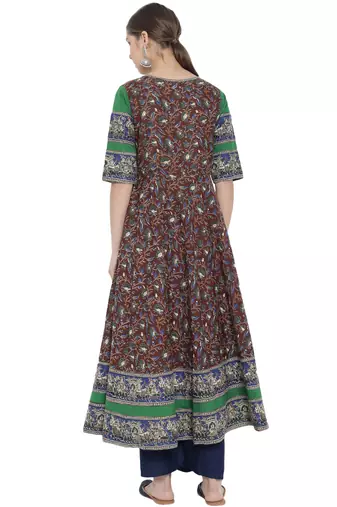 Women'S Cotton Floral Printed Anarkali Kurti (Multi)