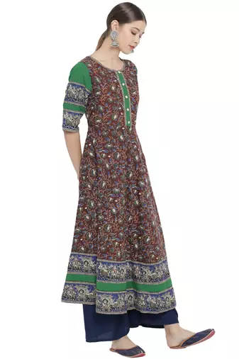Women'S Cotton Floral Printed Anarkali Kurti (Multi)