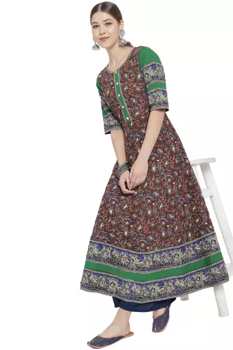 Women'S Cotton Floral Printed Anarkali Kurti (Multi)