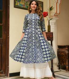 Women'S Cotton Geomatrical Printed A-Line Kurti (Blue)