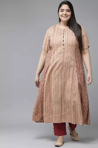 Women'S Plus Size Rayon Floral Printed A-Line Kurti (Maroon)