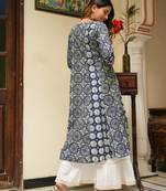 Women'S Cotton Geomatrical Printed A-Line Kurti (Blue)