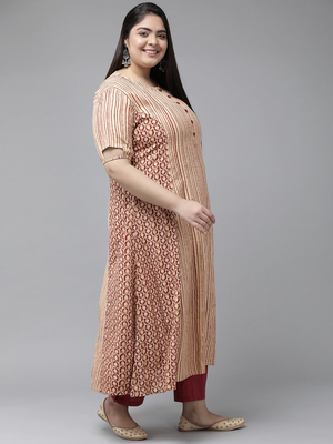 Women'S Plus Size Rayon Floral Printed A-Line Kurti (Maroon) 3