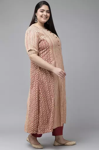 Women'S Plus Size Rayon Floral Printed A-Line Kurti (Maroon)