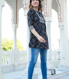 Women'S Cotton Bandhej Printed Short Kurti (Black)