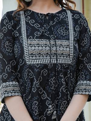 Women'S Cotton Bandhej Printed Short Kurti (Black) 5