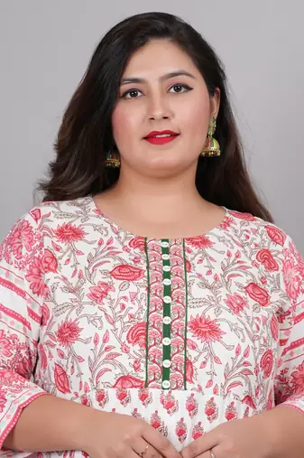 Women'S Plus Size Floral Printed Anarkali Kurti (White)