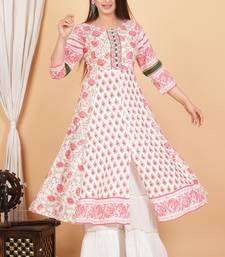 Women'S Plus Size Floral Printed Anarkali Kurti (White)