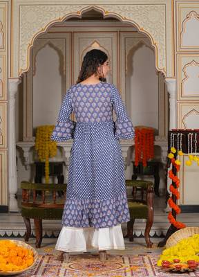 Women'S Grey Floral Printed Anarkali Kurti (Grey) 3