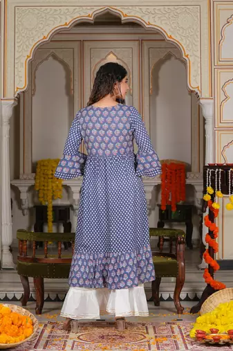 Women'S Grey Floral Printed Anarkali Kurti (Grey)