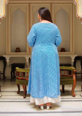 Women'S Plus Size Lehariya Printed Anarkali Kurti(Blue) 1