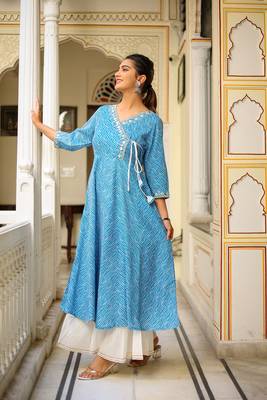 Women'S Lehariya Printed Anarkali Kurti(Blue) 3