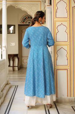 Women'S Lehariya Printed Anarkali Kurti(Blue) 4