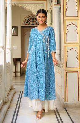 Women'S Lehariya Printed Anarkali Kurti(Blue) 1