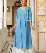 Women'S  Lehariya Printed Anarkali Kurti(Blue)
