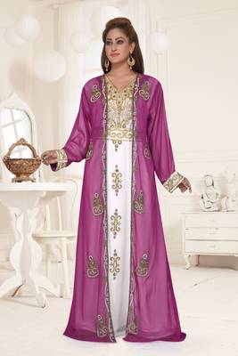 Wine & White color Full Sleeves Handmade Two Piece Jacket Style Moroccan Kaftan 1
