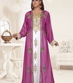 Wine & White color luxurious Full Sleeves Handmade Two Piece Jacket Style Moroccan Kaftan.