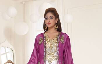 Wine & White color Full Sleeves Handmade Two Piece Jacket Style Moroccan Kaftan 2