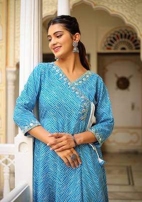 Women'S Lehariya Printed Anarkali Kurti(Blue) 5