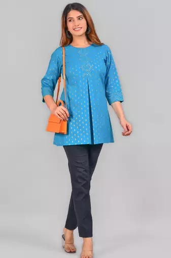 Women'S Cotton Floral Printed Short Kurti