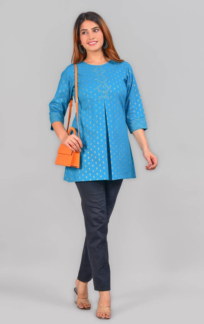 Women'S Cotton Floral Printed Short Kurti